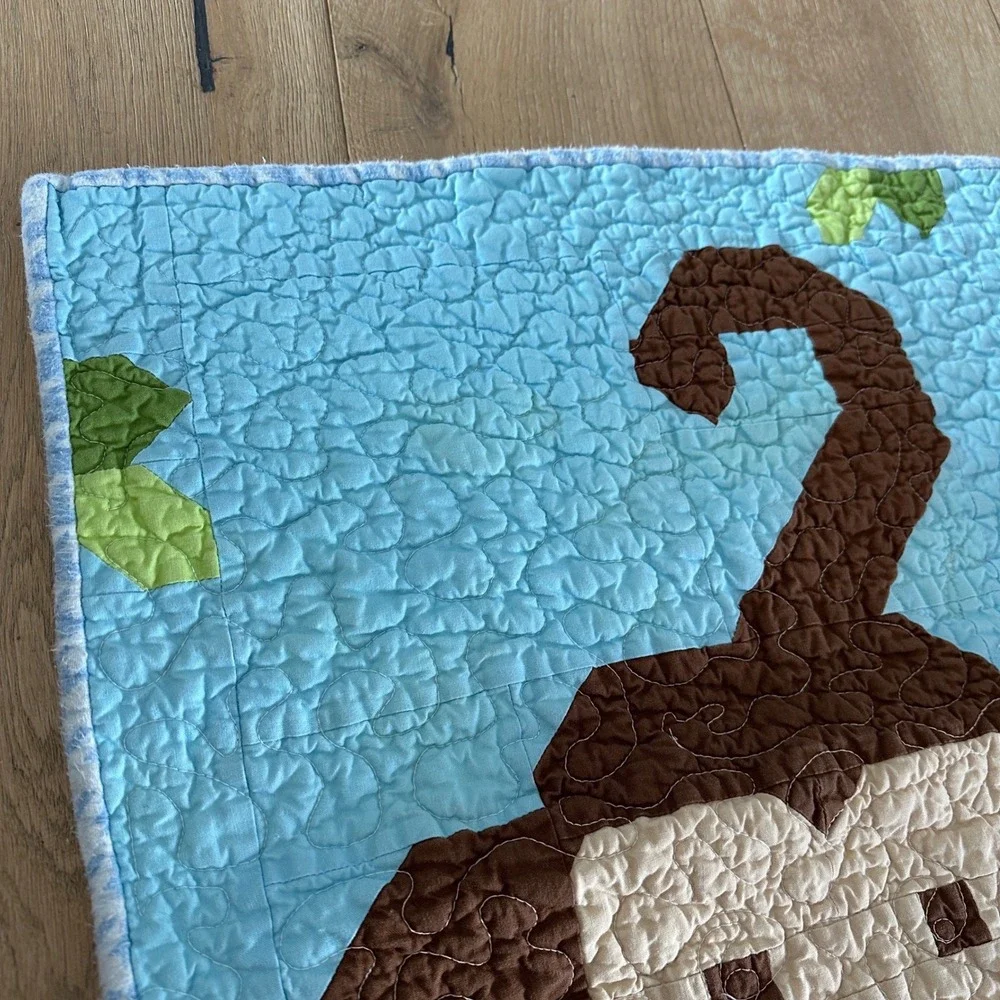 Handmade Monkey Pixel Block Quilt Small Baby Blanket Wall Hanging Blue Brown 21